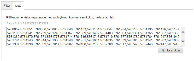 En väldigt smart funktion är att man för respektive nivå kan ta ut de RSK-nummer som ligger i den nivån för att på så sätt få ett underlag att komplettera informationen.
